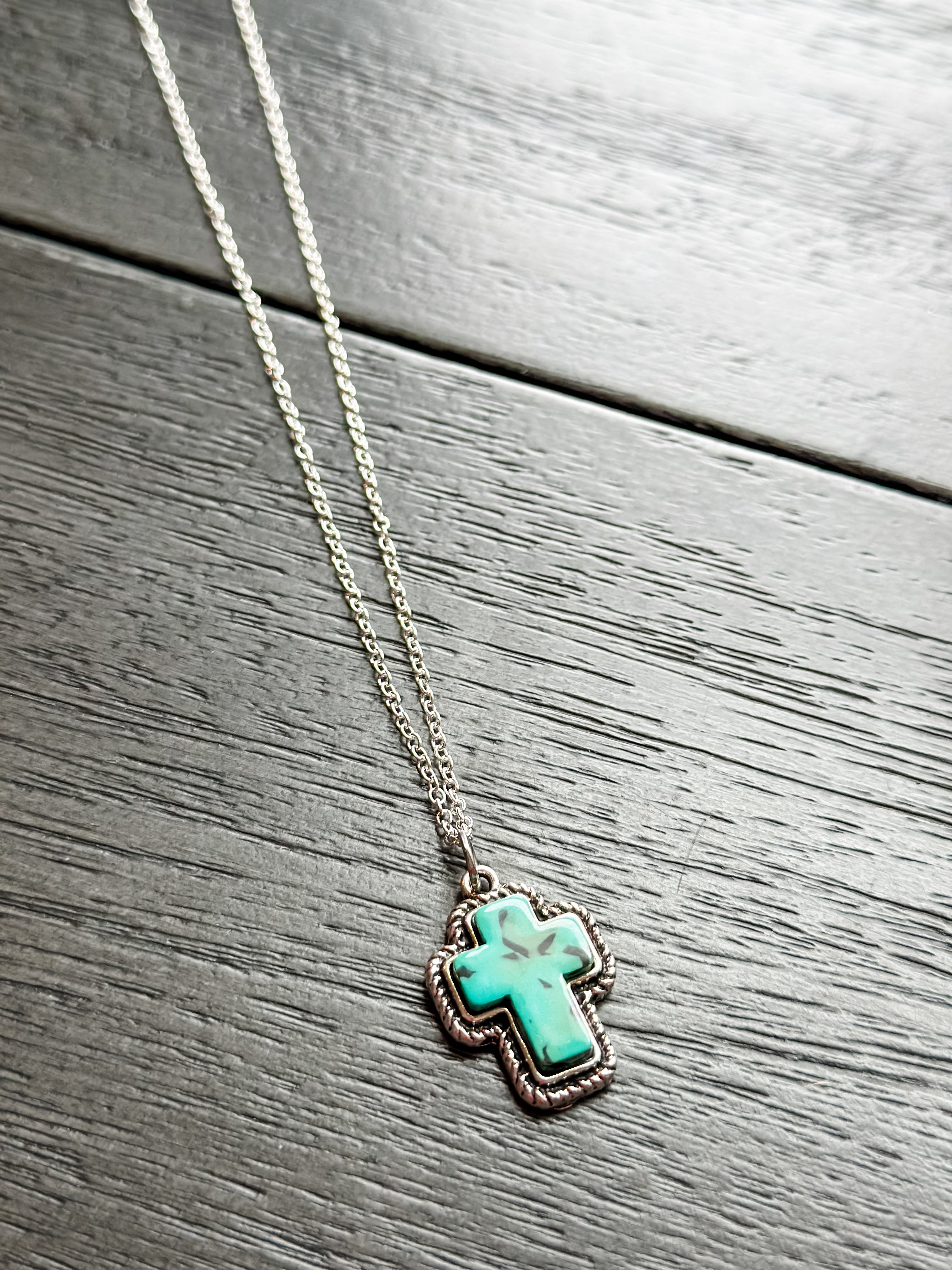 Wide cross turquoise necklace