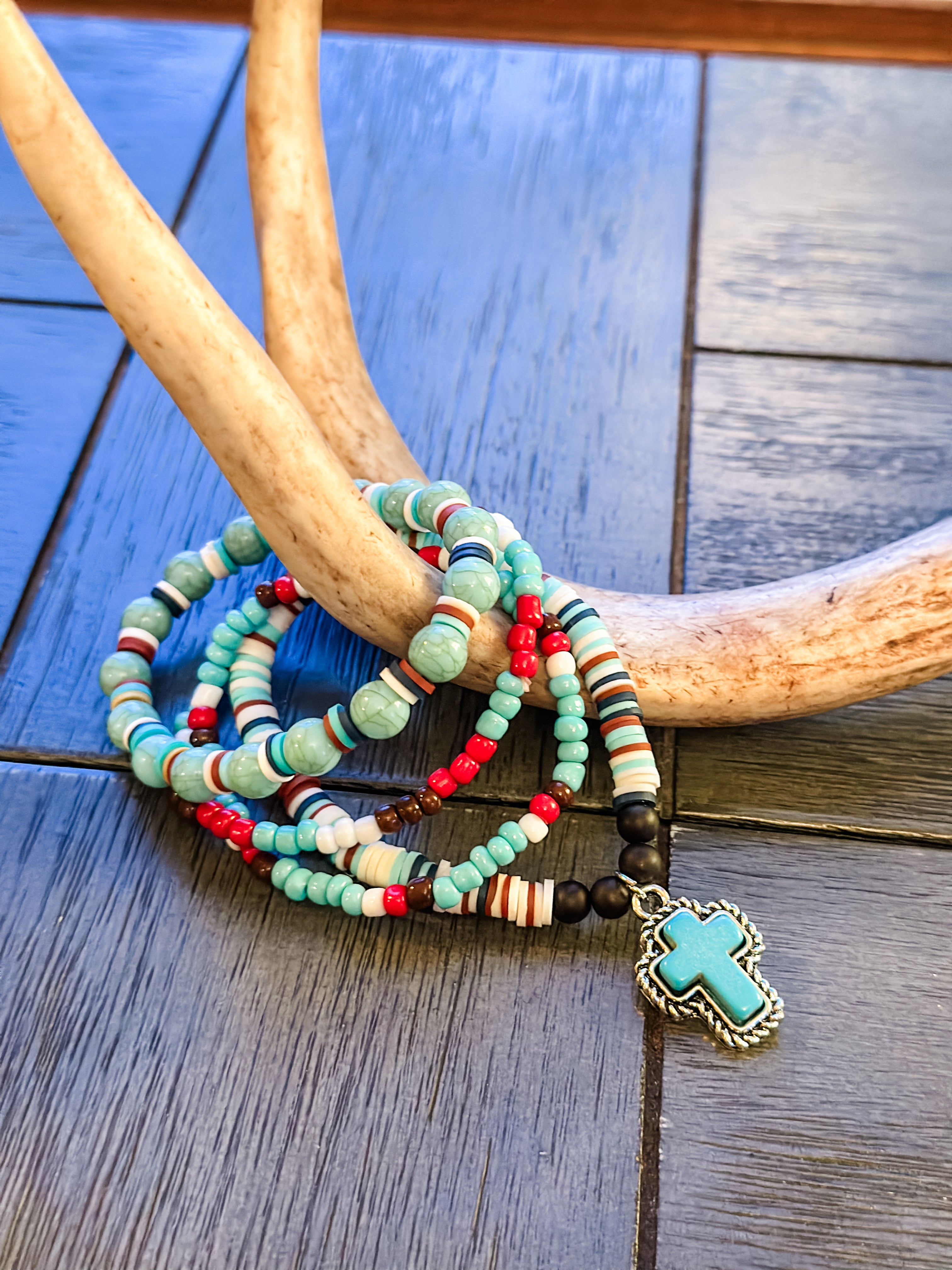 Red & Turquoise Cross bracelet set
